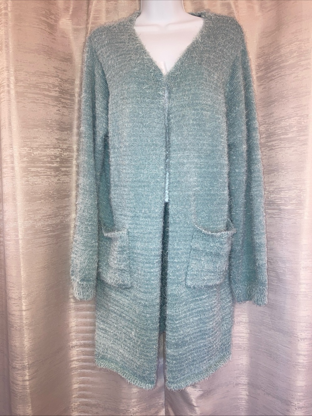 Cotton Emporium Seafoam Open Front Fuzzy Cardigan